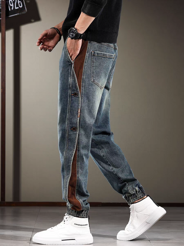 Rivetline Contrast-Panel Denim Joggers
