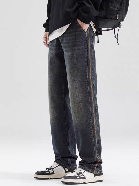 Shadowline Contrast Tape Wide-Leg Denim Jeans