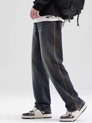 Shadowline Contrast Tape Wide-Leg Denim Jeans